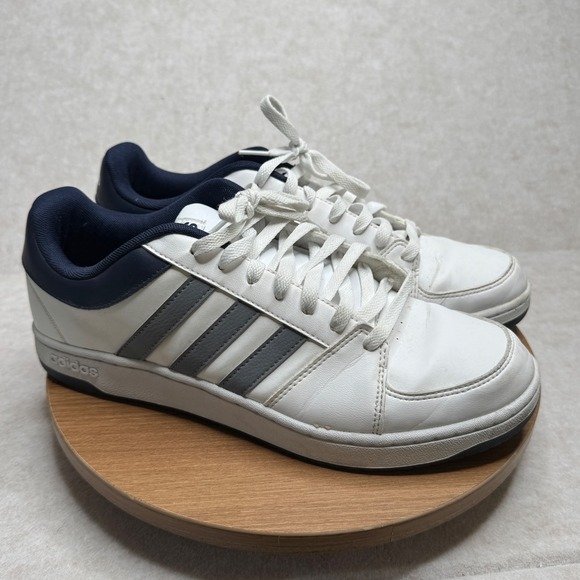 Adidas Mens Hoops Vs Low-Top Sneakers White Gray Striped Navy AW4581 Shoes 10.5 - Picture 1 of 9